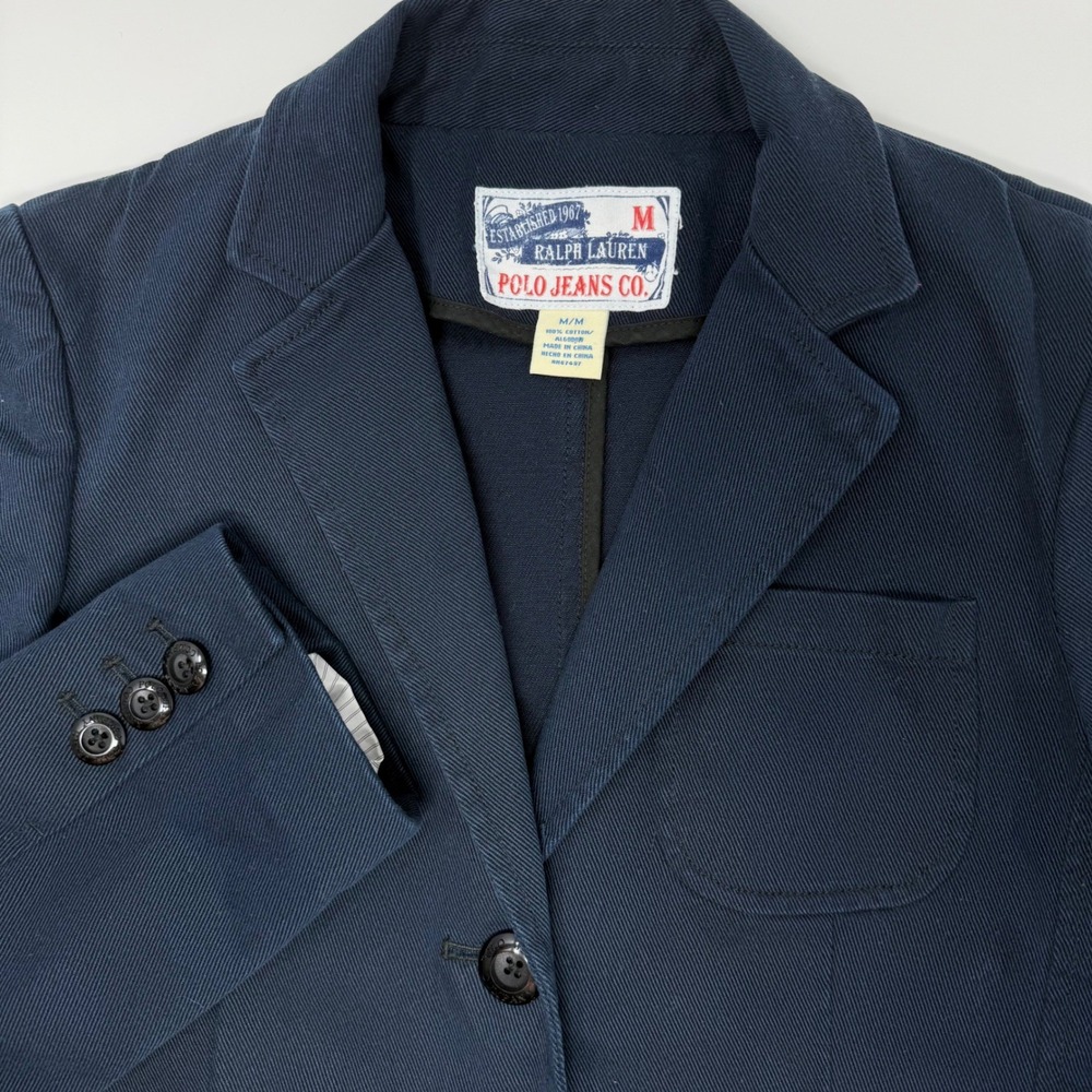 Polo Jeans Co Ralph Lauren Navy Blue Cotton Twill Blazer Jacket Womens Medium‎